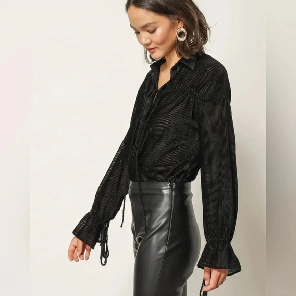 Velvet Striped burnout sheer black Michelle blouse top by line & dot size M - Picture 2 of 15